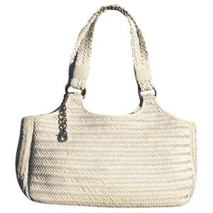 Donald J Pliner Large White Woven Leather Tote Hobo Shopper Purse with dust bag